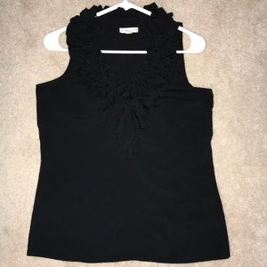 Black ruffle V neck tank